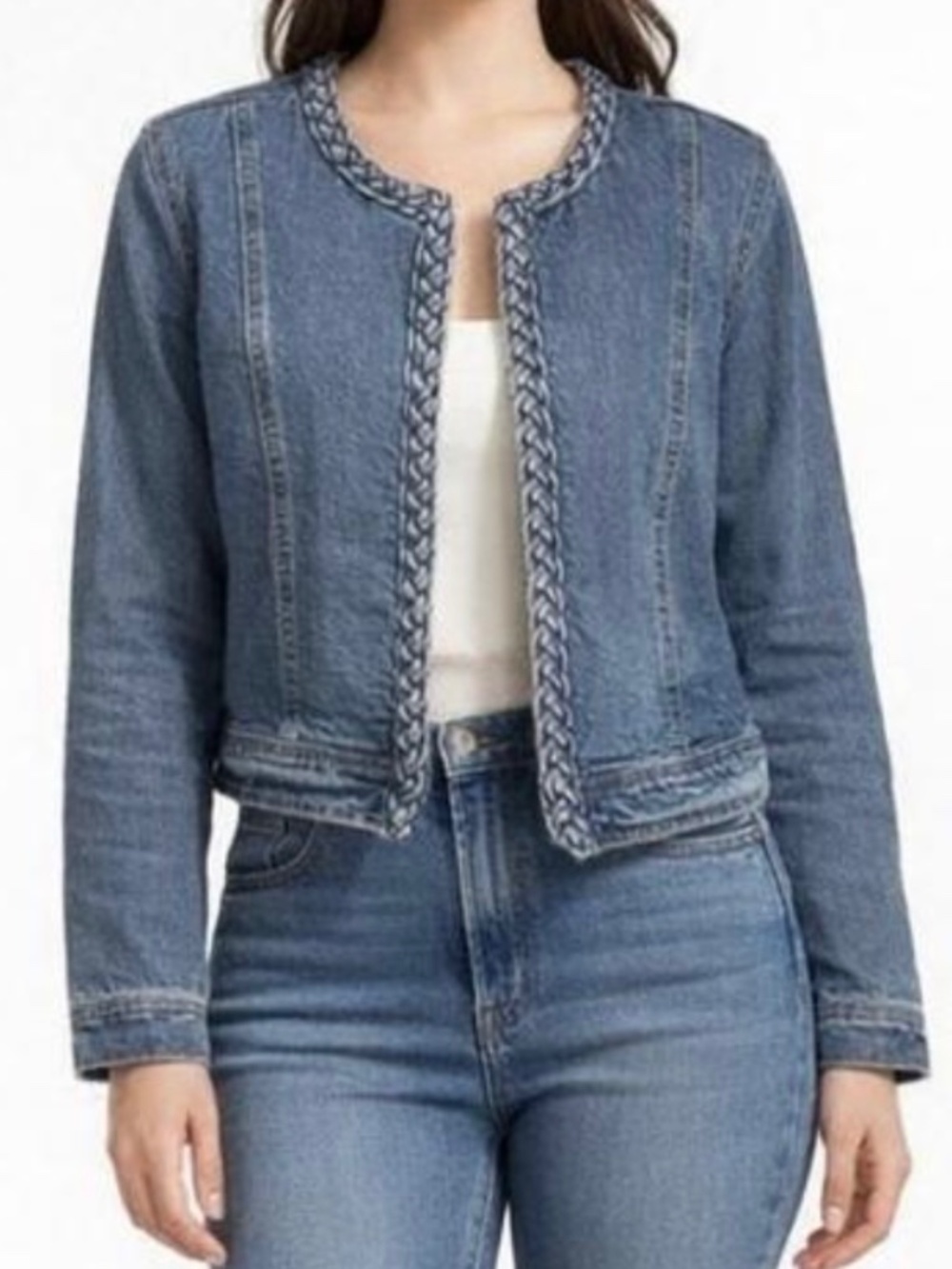 Blue Cotton Denim Jean Jacket Crop Bolero Coat Blazer Size Medium